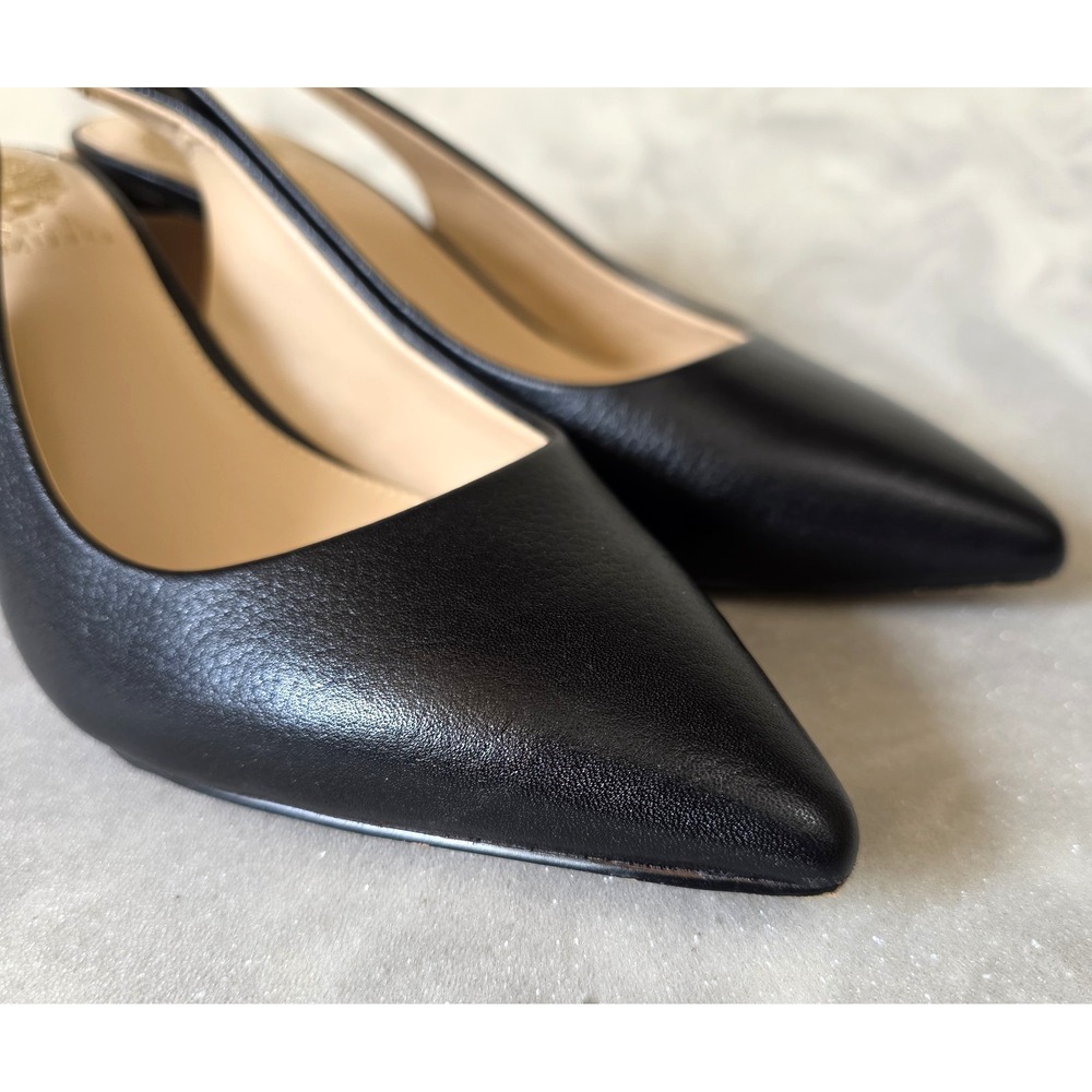 Vince Camuto Hamden Slingback Pumps Black Leather Block Heel Pointed Toe Sz 7.5 - Picture 5 of 16